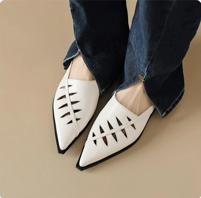 Pointed Toe Hollow Out Low Heel Mules