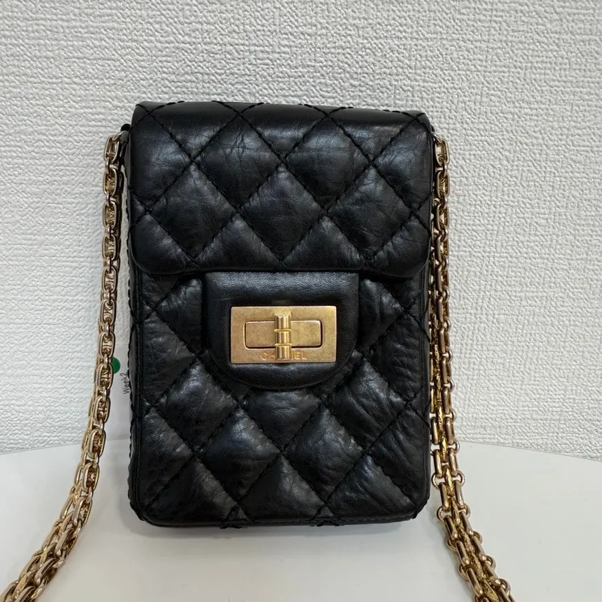 Preloved Chanel 2.55 Calfskin Mini Chain Bag Black Crossbody FM0045