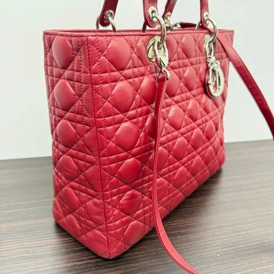 Preloved Dior Lambskin Lady Dior 2way Bag Large Red