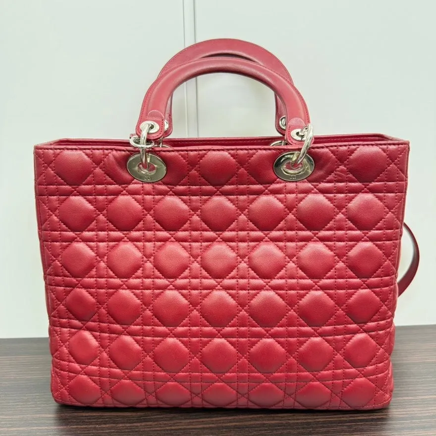 Preloved Dior Lambskin Lady Dior 2way Bag Large Red