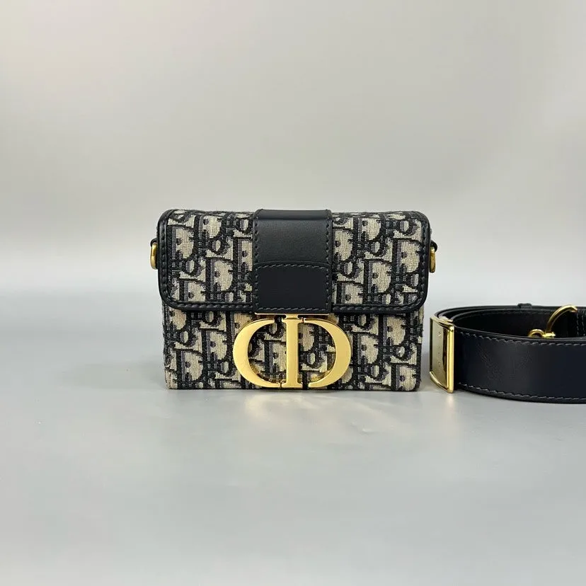 Preloved Dior Montaigne Mini Box Black Canvas Crossbody Bag 2020