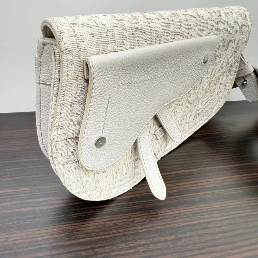 Preloved Dior Saddle Crossbody N3797227 White Canvas Saddle Bag
