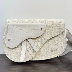 Preloved Dior Saddle Crossbody N3797227 White Canvas Saddle Bag