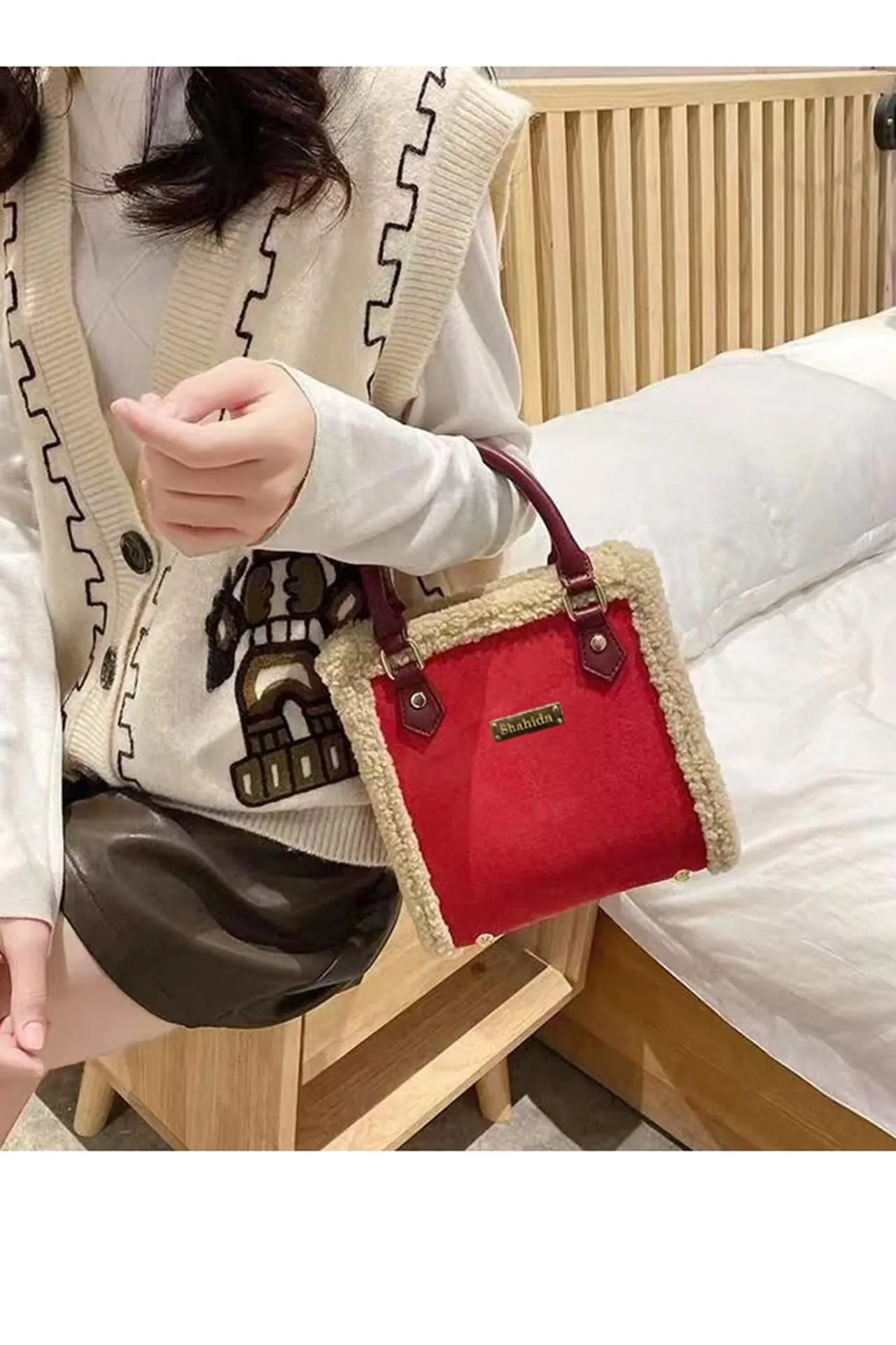 Red Suede Mini Designer Handbag