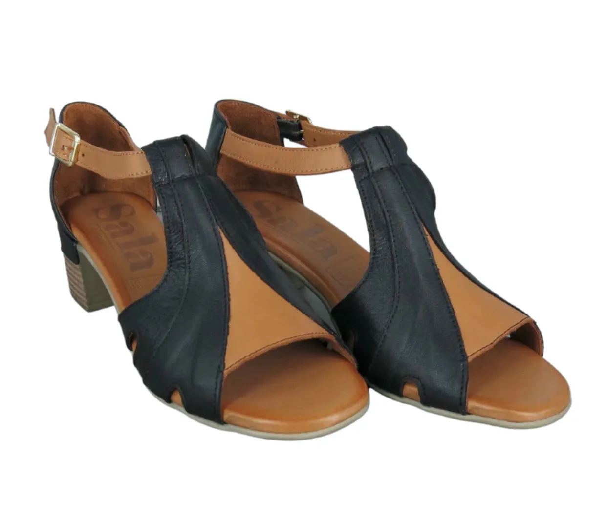 Sala Europe Noeli Black Open Toe T-Bar Court Shoe Made In Turkey