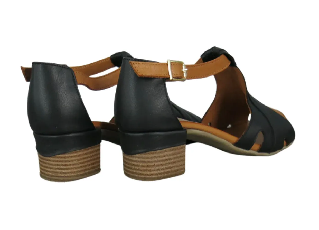 Sala Europe Noeli Black Open Toe T-Bar Court Shoe Made In Turkey