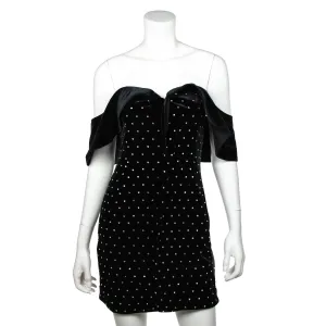 Self-Portrait Black Velvet Rhinestone-Embellished Off-the-Shoulder Mini Dress Size XXS | UK 6