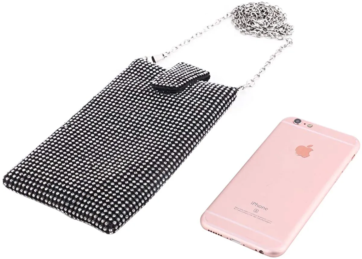 Silver Metal Mesh Small Crossbody Bag Cell Phone Purse Wallet