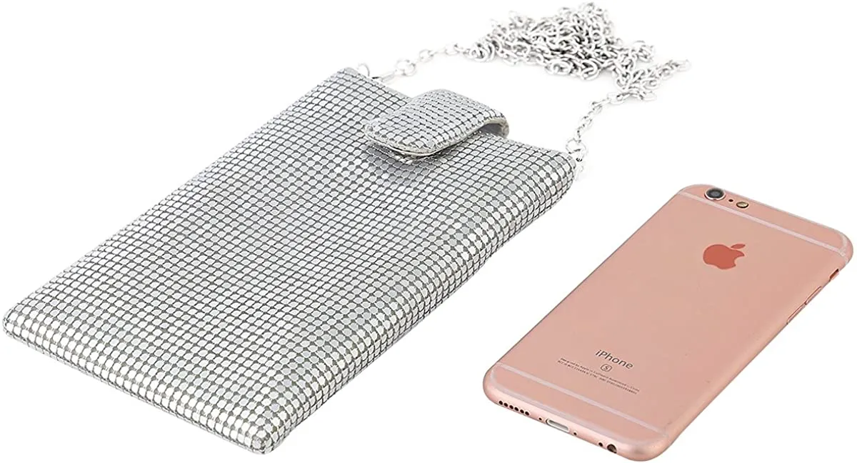 Silver Metal Mesh Small Crossbody Bag Cell Phone Purse Wallet
