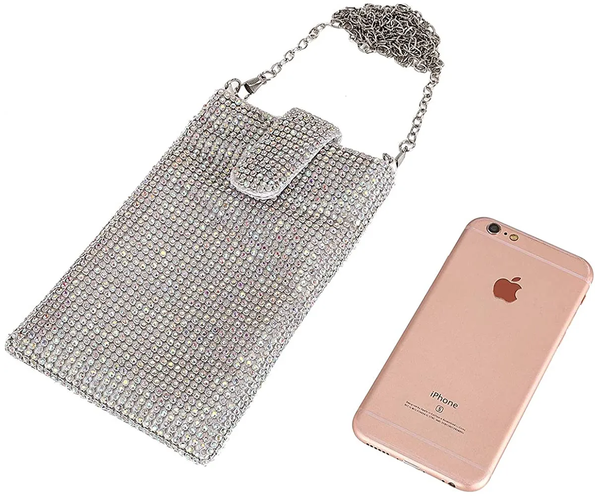 Silver Metal Mesh Small Crossbody Bag Cell Phone Purse Wallet