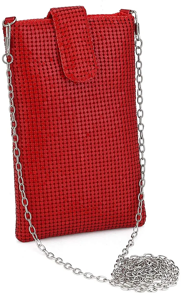 Silver Metal Mesh Small Crossbody Bag Cell Phone Purse Wallet
