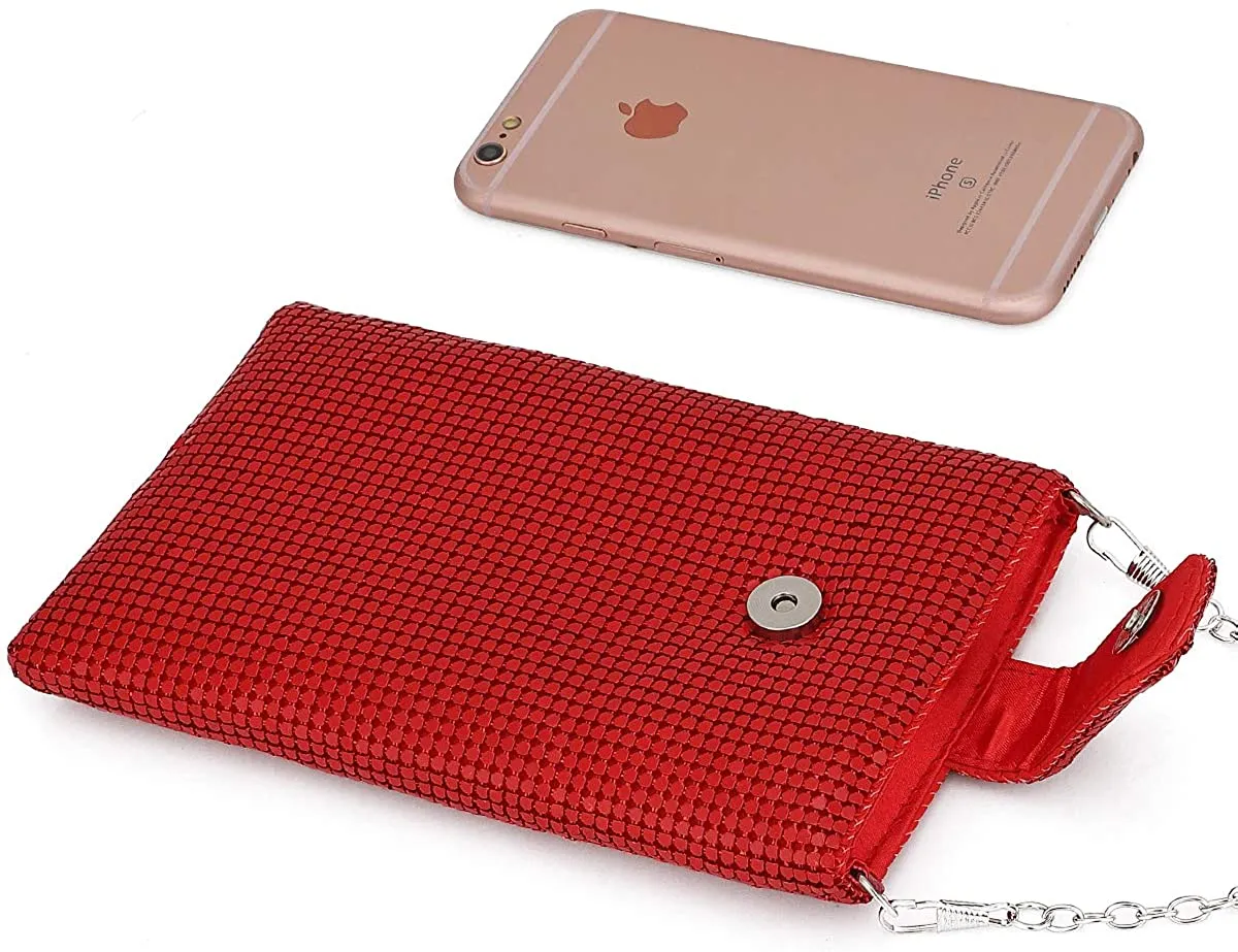 Silver Metal Mesh Small Crossbody Bag Cell Phone Purse Wallet