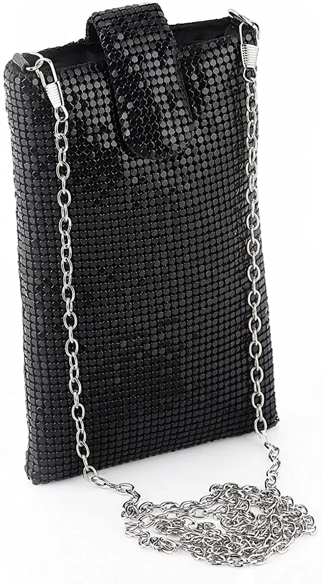 Silver Metal Mesh Small Crossbody Bag Cell Phone Purse Wallet