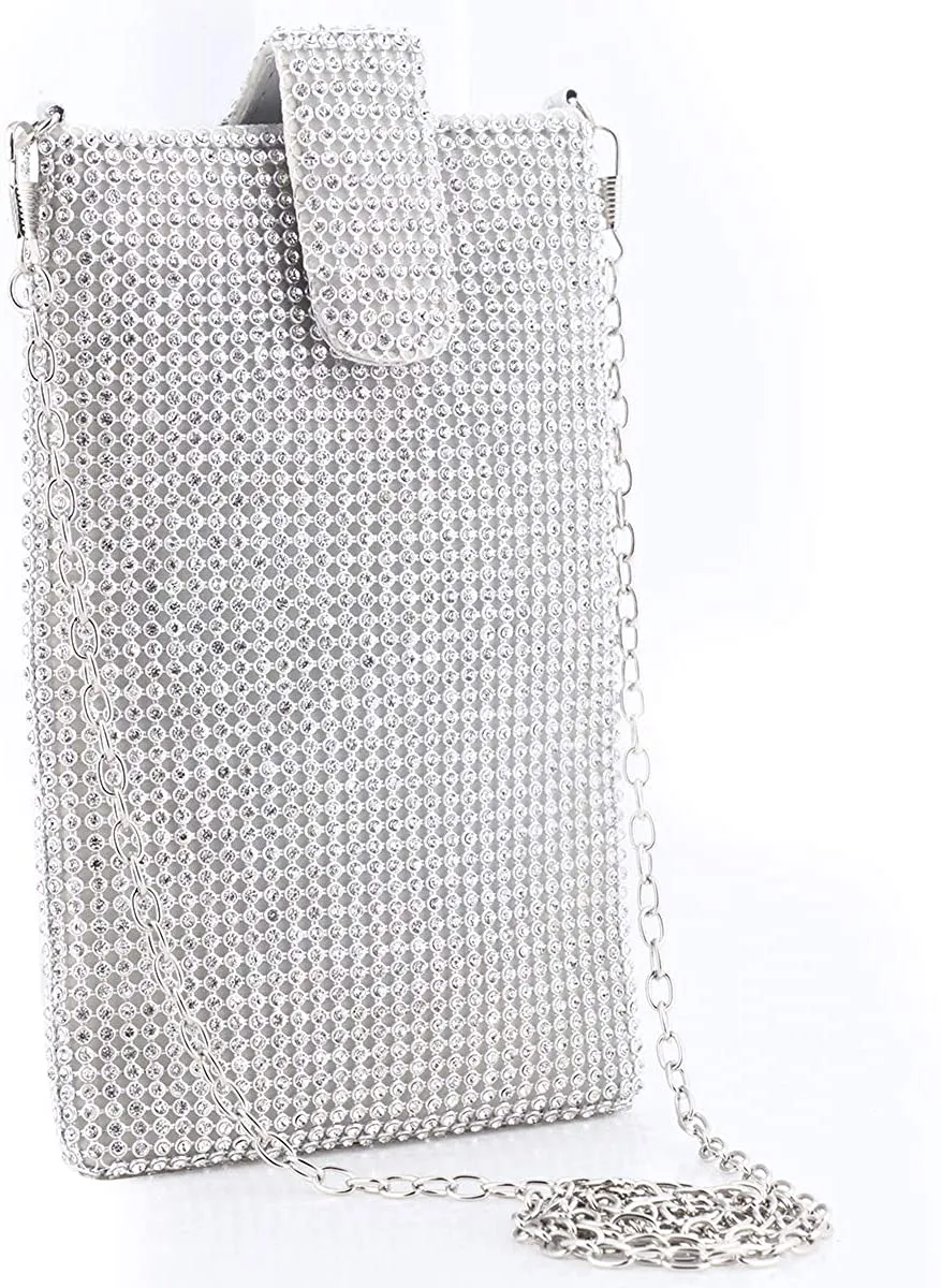 Silver Metal Mesh Small Crossbody Bag Cell Phone Purse Wallet