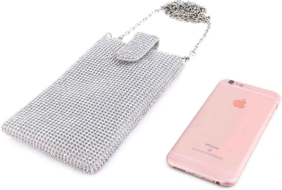 Silver Metal Mesh Small Crossbody Bag Cell Phone Purse Wallet