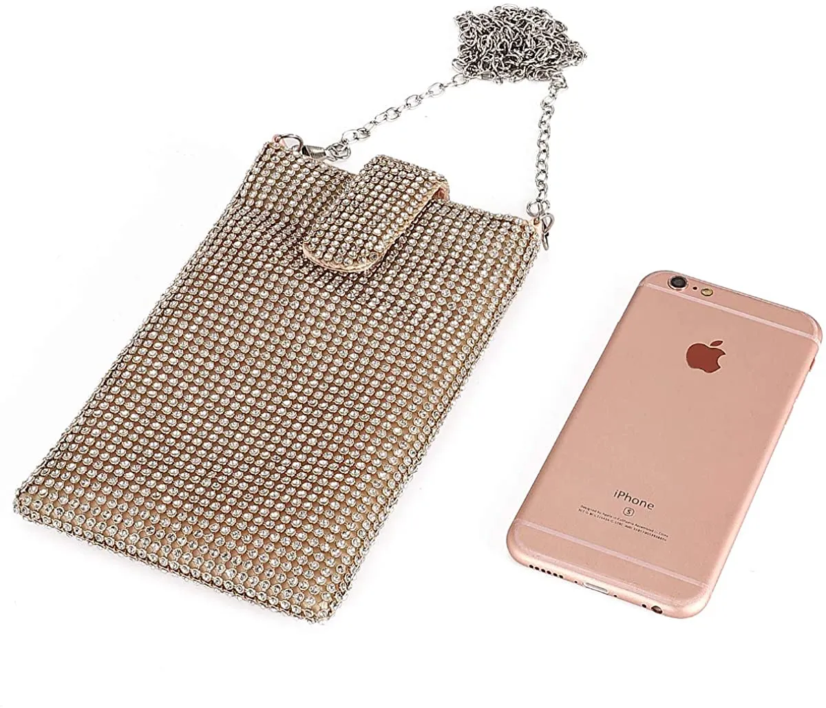 Silver Metal Mesh Small Crossbody Bag Cell Phone Purse Wallet