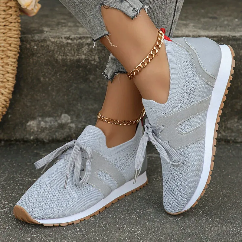 Sohiwoo Comfort Breathable Knitted Sneakers Women 2024 Spring Flat Heels Athletic Running Shoes Woman Plus Size 43 Casual Walking Shoes