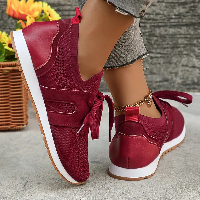 Sohiwoo Comfort Breathable Knitted Sneakers Women 2024 Spring Flat Heels Athletic Running Shoes Woman Plus Size 43 Casual Walking Shoes