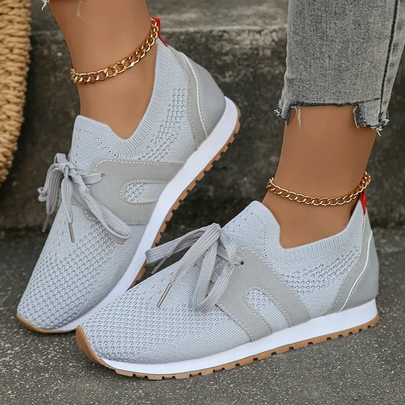 Sohiwoo Comfort Breathable Knitted Sneakers Women 2024 Spring Flat Heels Athletic Running Shoes Woman Plus Size 43 Casual Walking Shoes