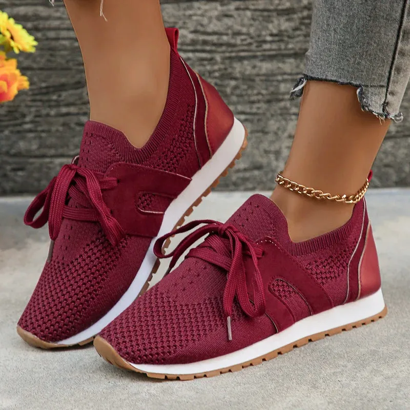 Sohiwoo Comfort Breathable Knitted Sneakers Women 2024 Spring Flat Heels Athletic Running Shoes Woman Plus Size 43 Casual Walking Shoes