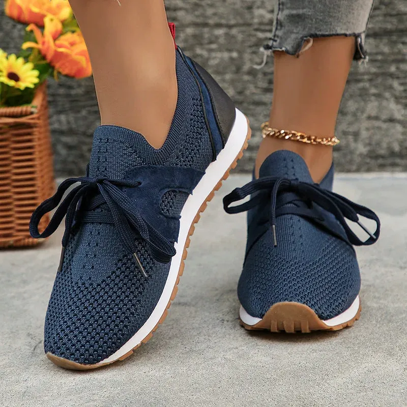 Sohiwoo Comfort Breathable Knitted Sneakers Women 2024 Spring Flat Heels Athletic Running Shoes Woman Plus Size 43 Casual Walking Shoes