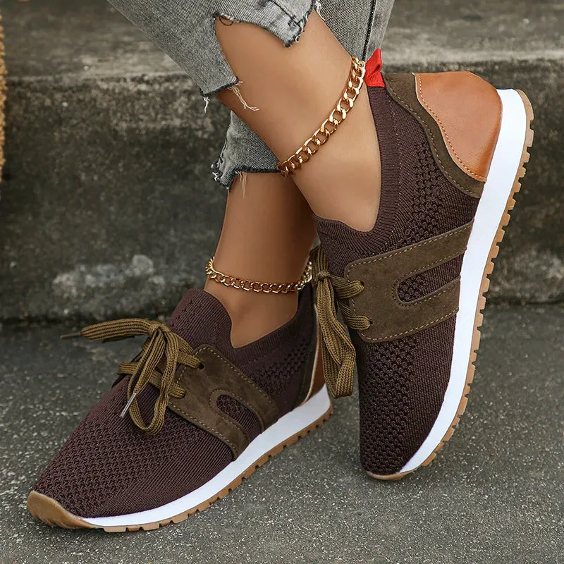 Sohiwoo Comfort Breathable Knitted Sneakers Women 2024 Spring Flat Heels Athletic Running Shoes Woman Plus Size 43 Casual Walking Shoes