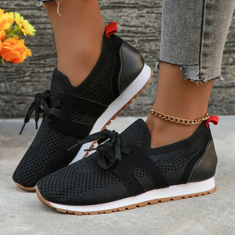 Sohiwoo Comfort Breathable Knitted Sneakers Women 2024 Spring Flat Heels Athletic Running Shoes Woman Plus Size 43 Casual Walking Shoes
