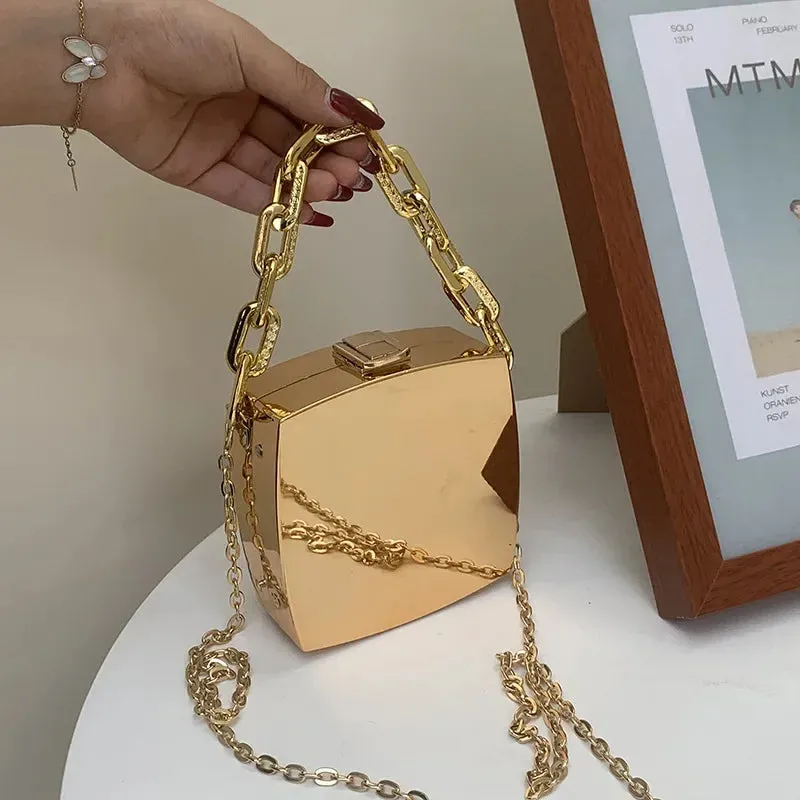Sohiwoo  Trend Designer Clutch Bag Gold Silver PVC Box Design Party Evening Chain Shoulder Crossbody Bags Mini Purses and Handbags