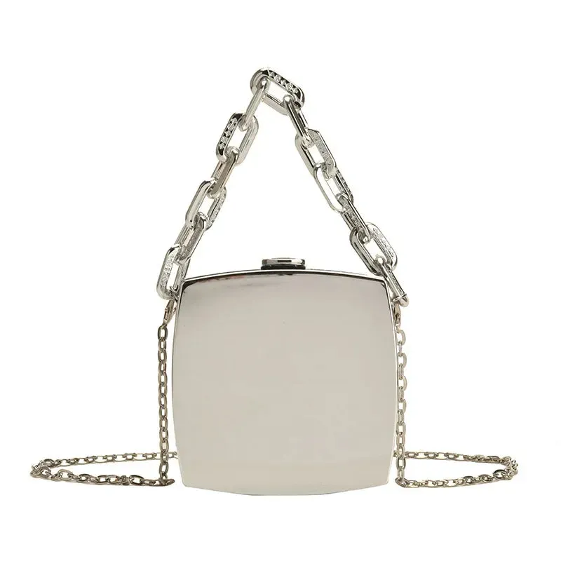 Sohiwoo  Trend Designer Clutch Bag Gold Silver PVC Box Design Party Evening Chain Shoulder Crossbody Bags Mini Purses and Handbags