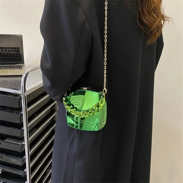 Sohiwoo  Trend Designer Clutch Bag Gold Silver PVC Box Design Party Evening Chain Shoulder Crossbody Bags Mini Purses and Handbags