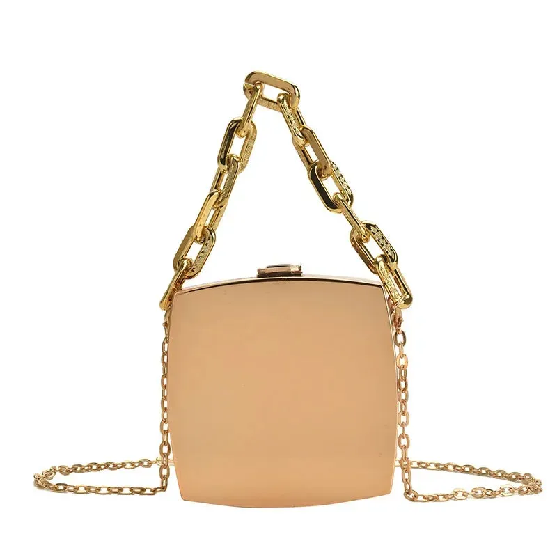 Sohiwoo  Trend Designer Clutch Bag Gold Silver PVC Box Design Party Evening Chain Shoulder Crossbody Bags Mini Purses and Handbags