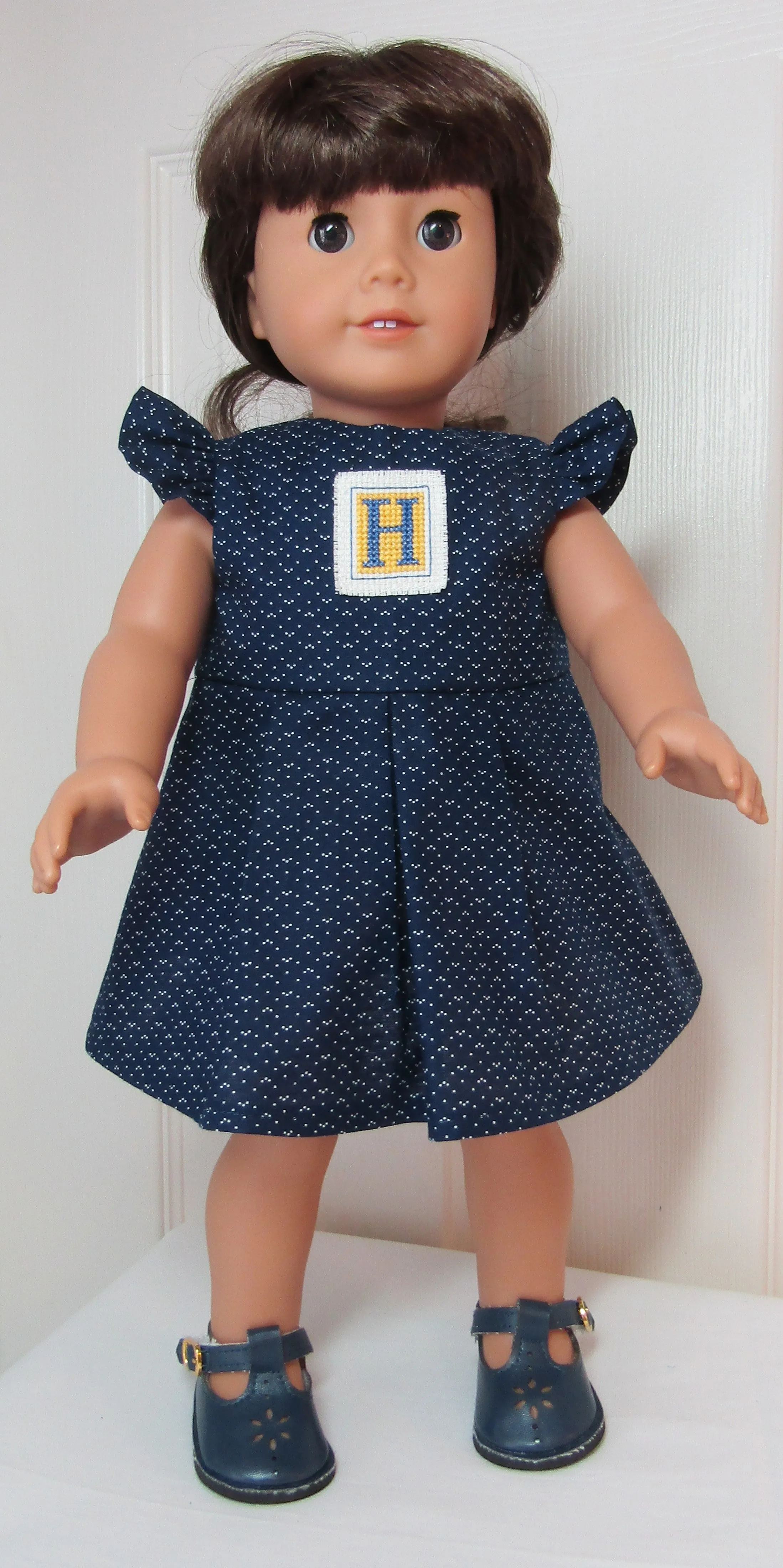 Sunburst Cutout Buckled Shoes 18 & 15 inch Doll: Navy Blue