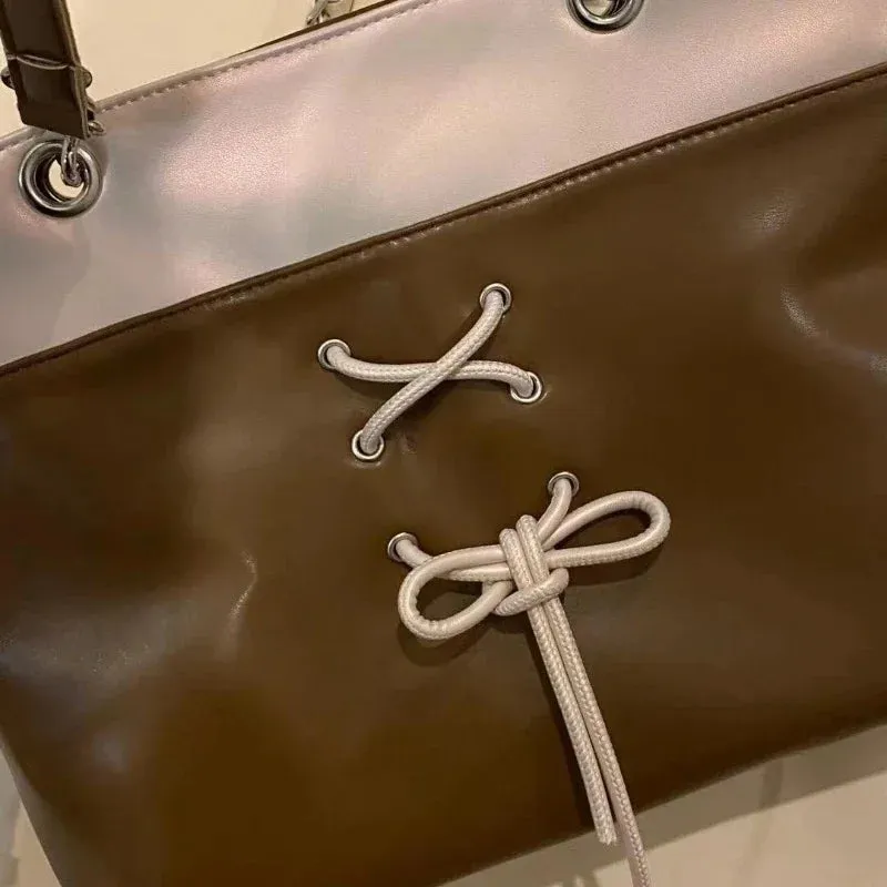 TAVIMART  -  Y2k Aesthetic Contrast Color Casual Women Handbags Streetwear Patchwork Sweet Bow Shoulder Bags Fashion Chic Casual Underarm Bag