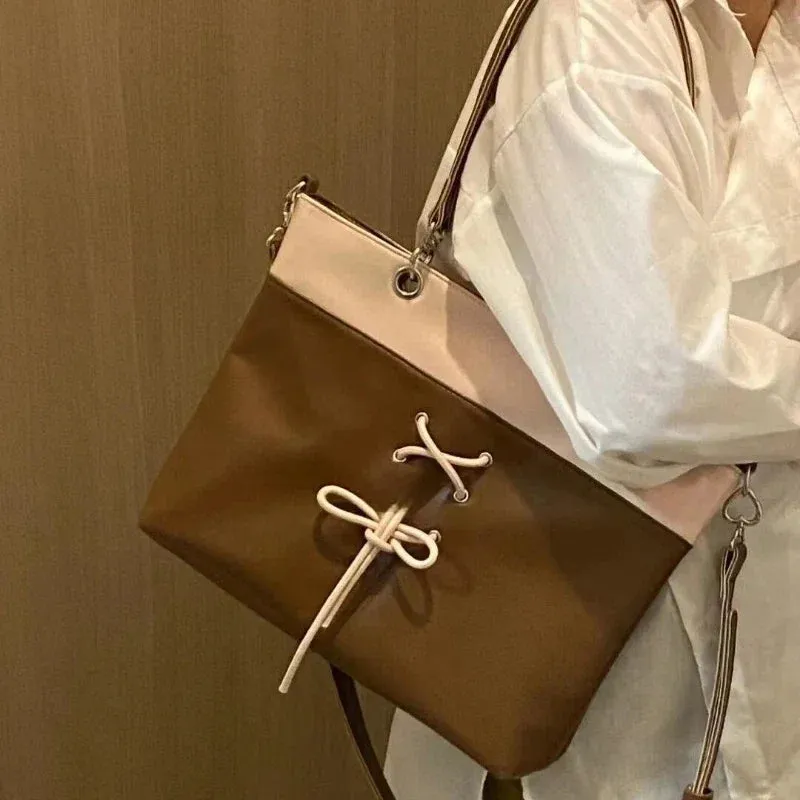 TAVIMART  -  Y2k Aesthetic Contrast Color Casual Women Handbags Streetwear Patchwork Sweet Bow Shoulder Bags Fashion Chic Casual Underarm Bag