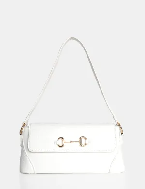The Issy White Croc Pu Buckle Shoulder Bag