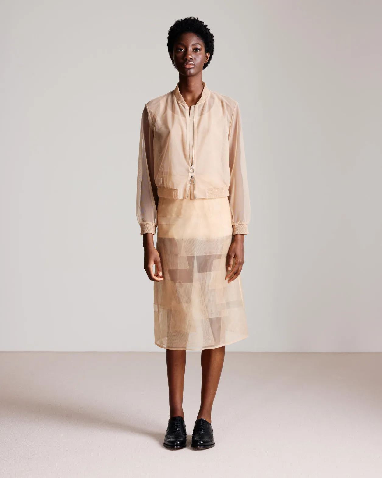Trapezoid Embellished Sheer Organza Skirt