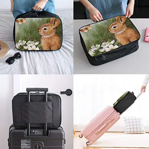 Travel Bags Rabbit & Flower Portable Foldable Great Trolley Handle Luggage Bag