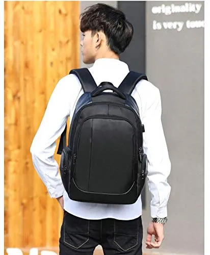 TRE Laptop Backpack Large Computer Backpack for Laptop with USB Charging Port Water-Repellent School Travel Backpack Casual Daypack for Business/College/Women/Men (Color : Black)