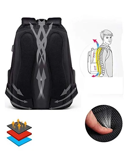 TRE Laptop Backpack Large Computer Backpack for Laptop with USB Charging Port Water-Repellent School Travel Backpack Casual Daypack for Business/College/Women/Men (Color : Black)
