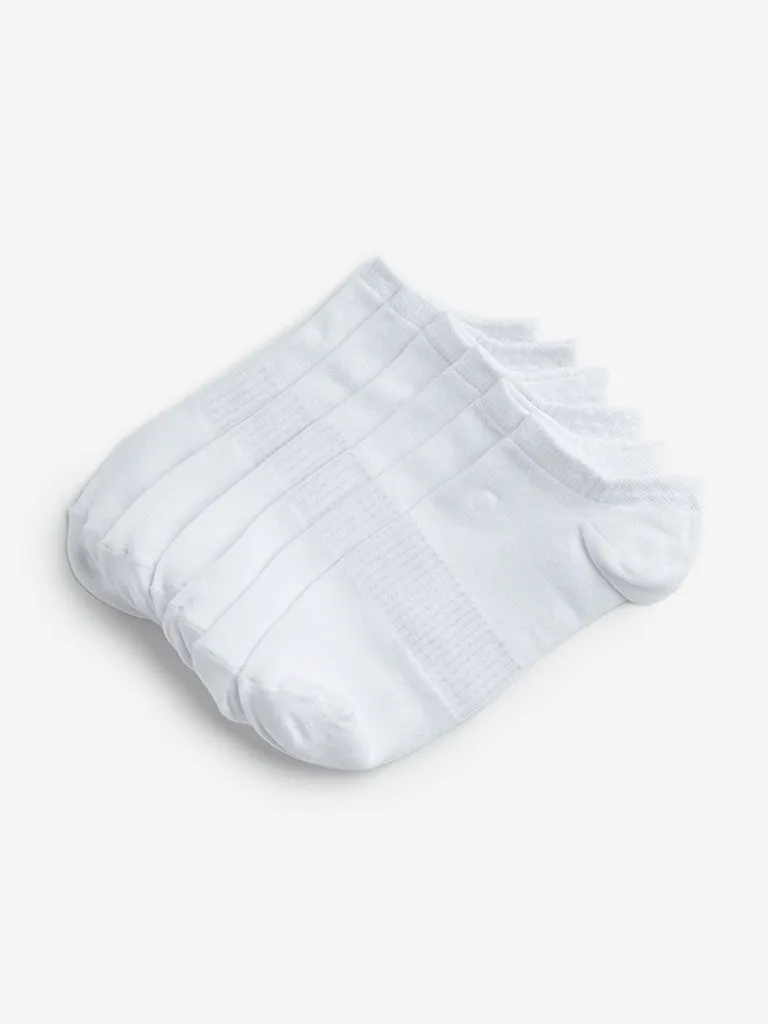 WES Lounge White Ankle Length Cotton-Blend Socks- Pack of 3