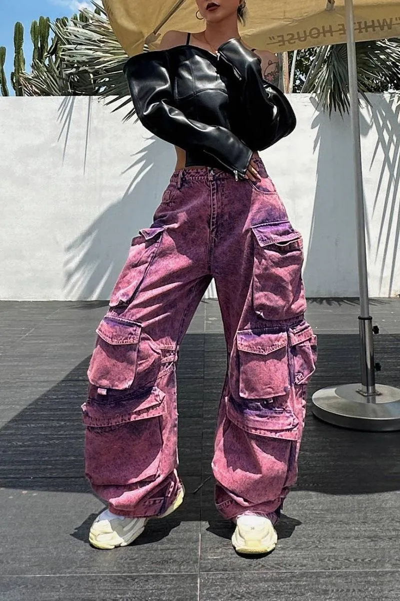 Wide-leg purple cargo pants
