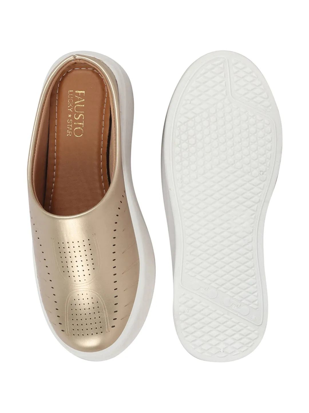 Women Cheeku Perforated Laser Cut Classic Back Open Slip On Mules Shoes|Work|Casual|Loafer Shoes|Comfort