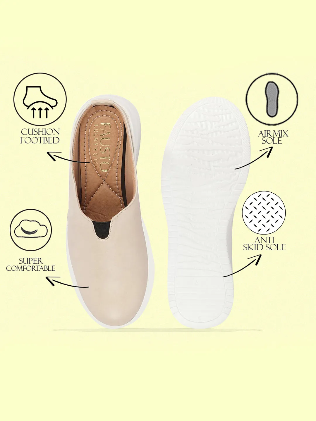 Women Cream Outdoor Fashion Comfort Open Back Platform Heel Slip On Casual Shoes