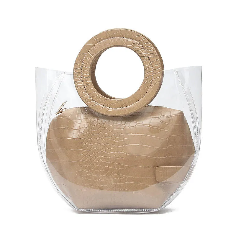 Women Crocodile Pattern Bag Clear 2 Pieces Handbag