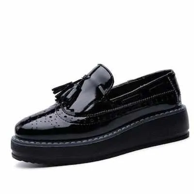 Women Flats Leather Tassel Slip-on Shoes