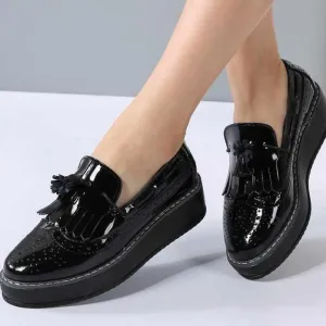 Women Flats Leather Tassel Slip-on Shoes