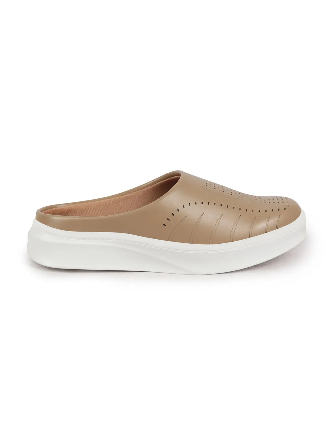 Women Golden Perforated Laser Cut Classic Back Open Slip On Mules Shoes|Work|Casual|Loafer Shoes|Comfort