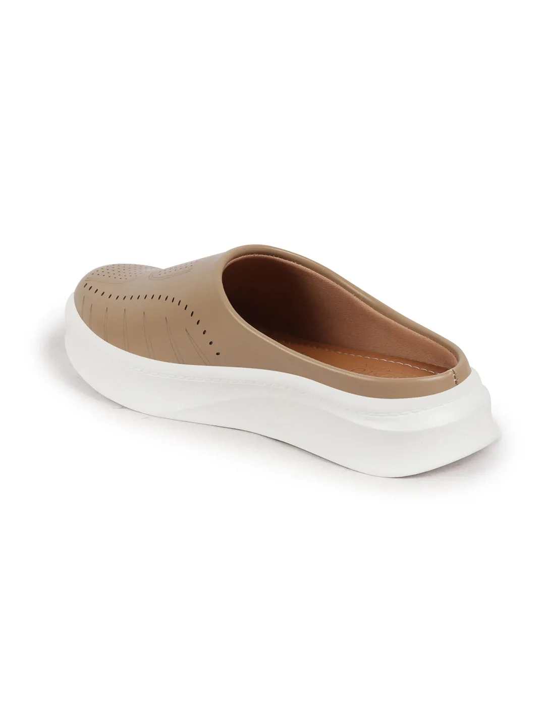 Women Golden Perforated Laser Cut Classic Back Open Slip On Mules Shoes|Work|Casual|Loafer Shoes|Comfort