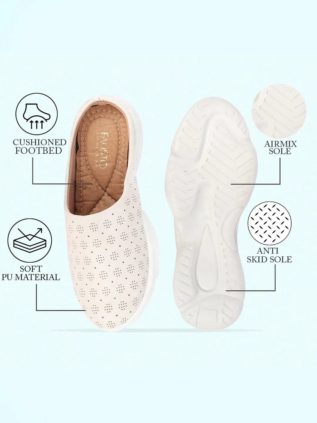 Women White Back Open Classic Design Slip On Mules Shoes