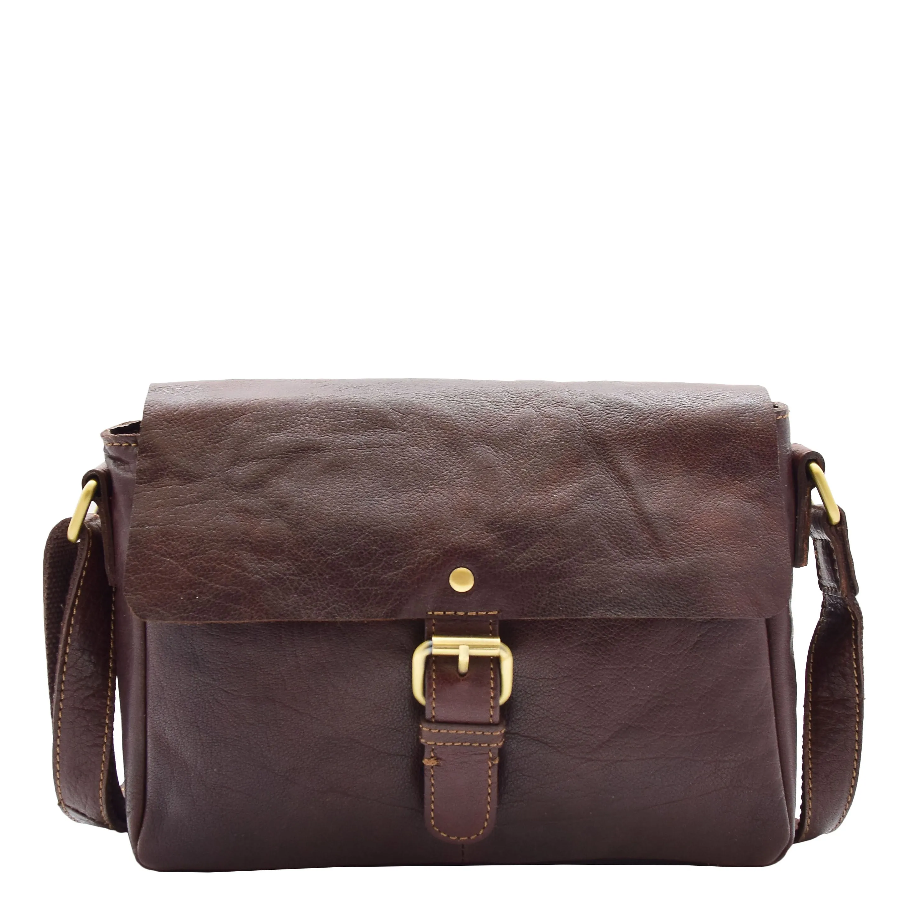 Womens Distressed Leather Crossbody Bag Vintage Finish Messenger Dottie Brown